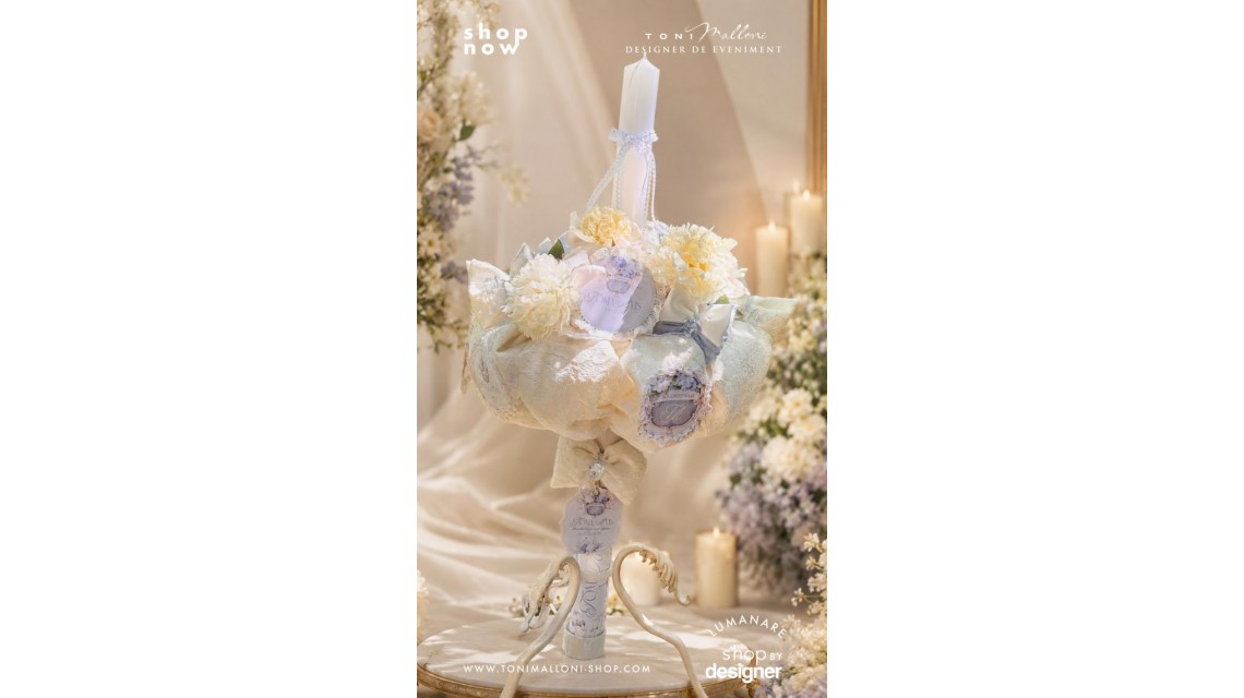 Lumânare de Botez Delicate Peony Bujori Albi Naturali și Personalizare Exclusivă 4